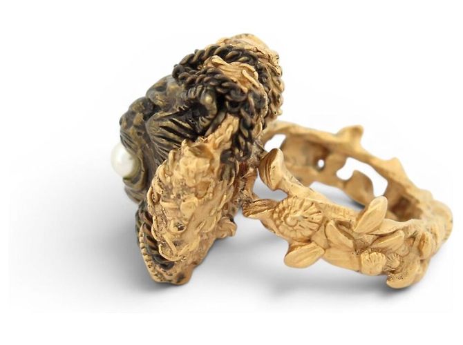 NEUER CHANEL LÖWENKOPF RING PARIS VENISE KOLLEKTION GRÖSSE 55 PERLE VERGOLDETES METALL RING - Ansicht 6