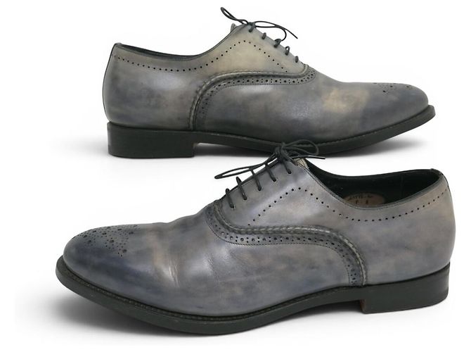 SCARPE SANTONI 13998 RICHELIEU 8 IT 43 FR PELLE PATINATA GRIGIA Grigio - vista 3
