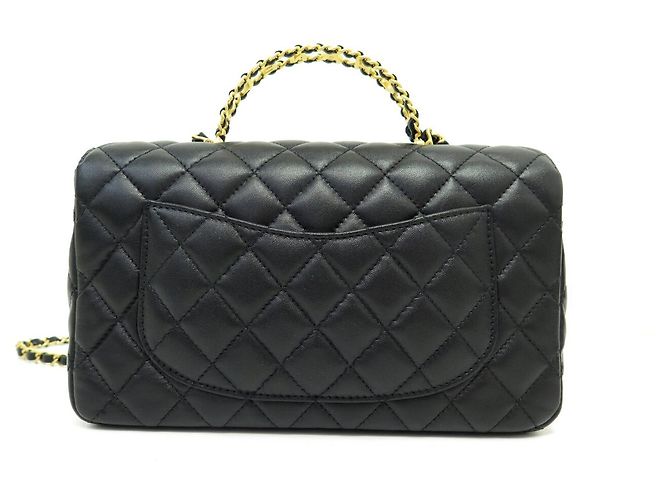 NOVA CHANEL TIMELESS HANDLE PM BOLSA DE COURO MATELASSÊ COM ALÇA Preto - vista 2