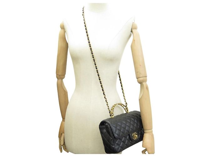 NOVA CHANEL TIMELESS HANDLE PM BOLSA DE COURO MATELASSÊ COM ALÇA Preto - vista 7