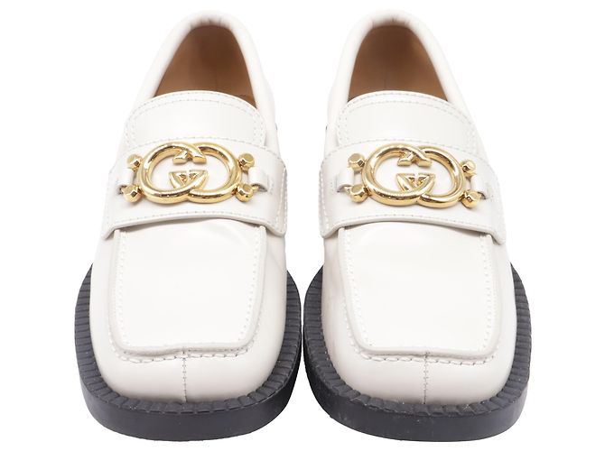Mocassini Gucci Interlocking G in pelle bianca Bianco - vista 2