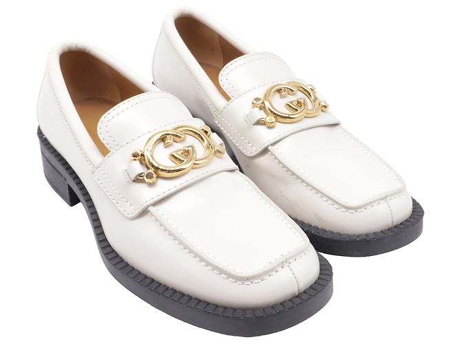 Mocassini Gucci Interlocking G in pelle bianca Bianco - vista 3