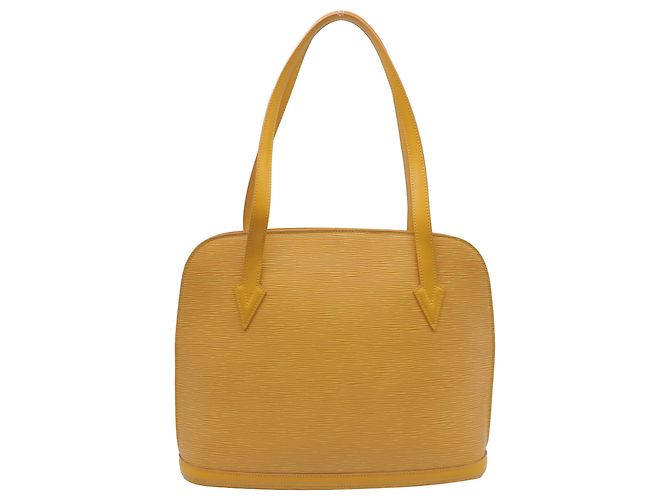Borsa a tracolla Louis Vuitton Lussac in pelle marrone e gialla Giallo - vista 4