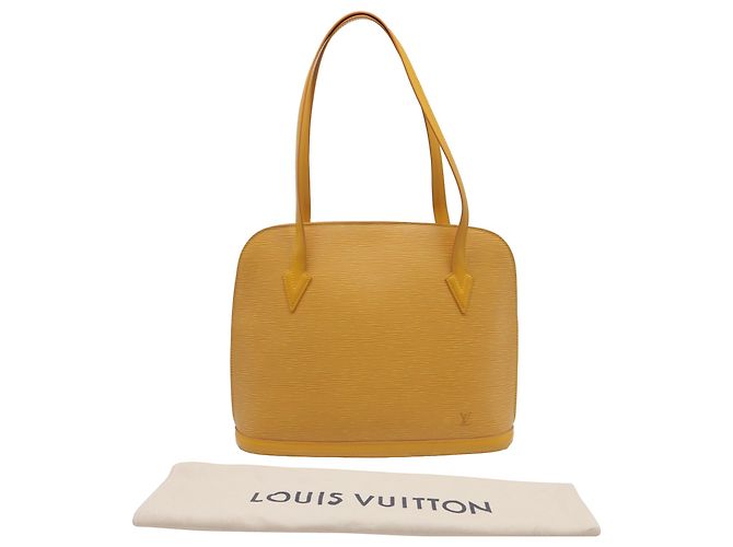 Borsa a tracolla Louis Vuitton Lussac in pelle marrone e gialla Giallo - vista 5