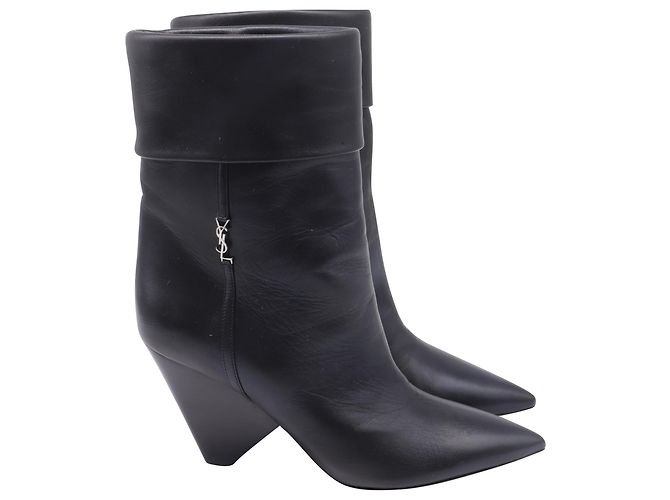 Stivaletti con tacco zeppo Niki 85 in pelle nera Saint Laurent Nero - vista 2