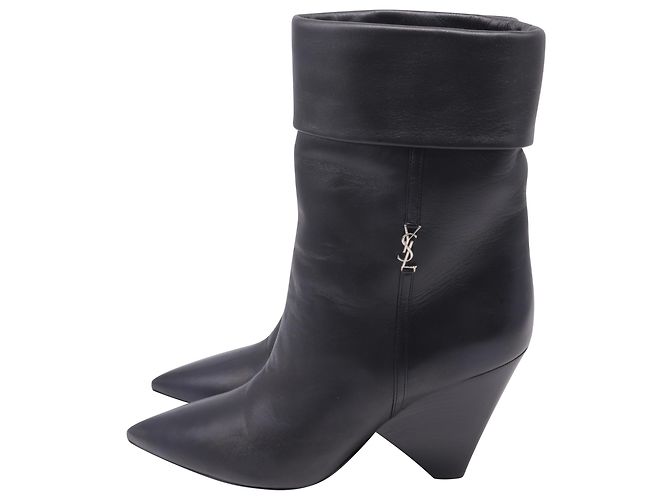 Stivaletti con tacco zeppo Niki 85 in pelle nera Saint Laurent Nero - vista 5