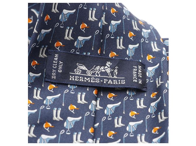 Hermès Hermes TENUE DE JOCKEY Cravatta in seta Blu - vista 4