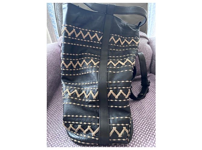 Fendi Zigzag Embroidery Leather Backpack Brown - view 10