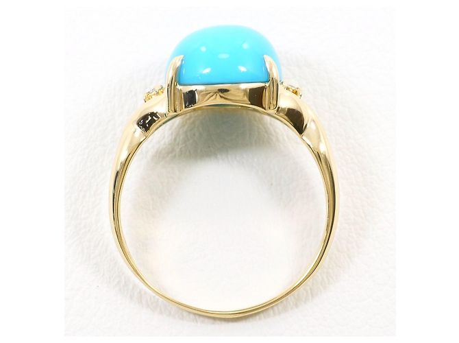 Autre Marque Bague anneau en or jaune 14K avec turquoise et diamant Doré - vue 2