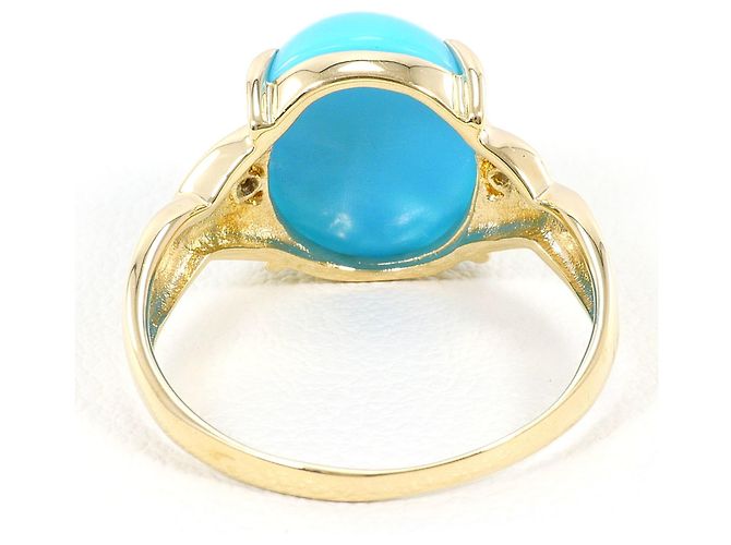Autre Marque Bague anneau en or jaune 14K avec turquoise et diamant Doré - vue 3