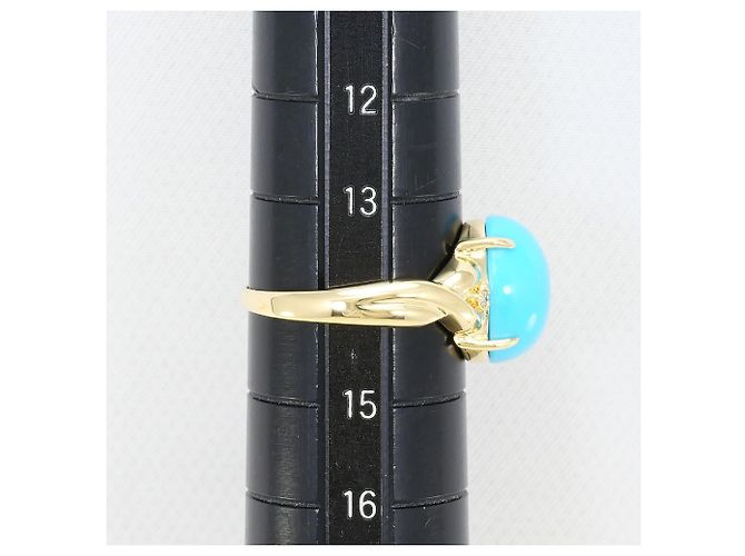 Autre Marque Bague anneau en or jaune 14K avec turquoise et diamant Doré - vue 7