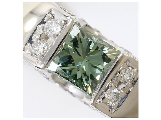Autre Marque Anel de banda em platina com diamante verde - vista 2
