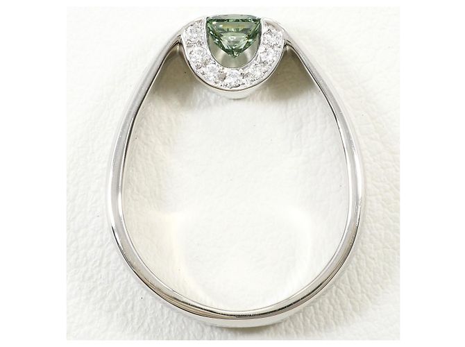 Autre Marque Anel de banda em platina com diamante verde - vista 3