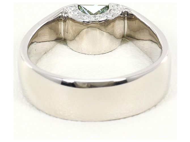 Autre Marque Anel de banda em platina com diamante verde - vista 4
