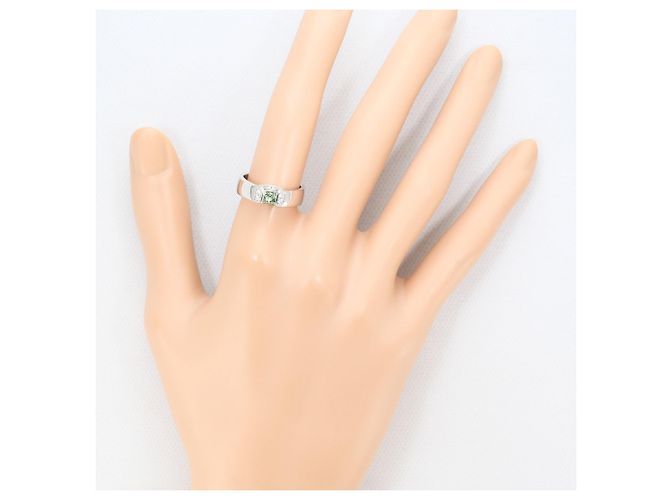 Autre Marque Anel de banda em platina com diamante verde - vista 7