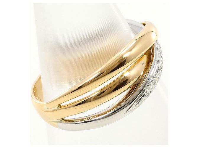 Autre Marque 18K Gelbgold- und Platinring mit Diamant Golden - Ansicht 3