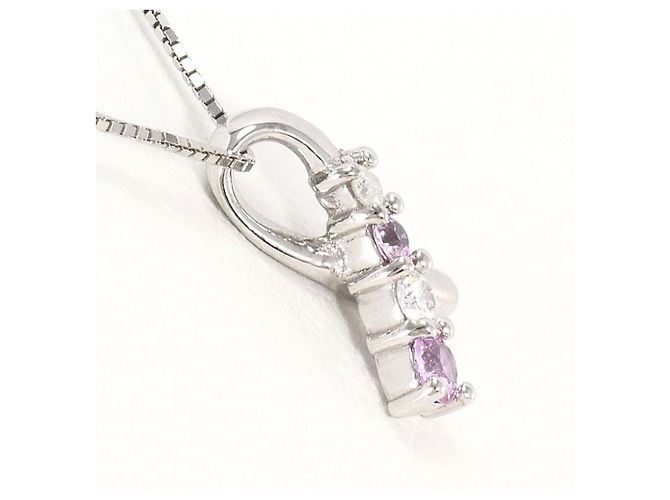Autre Marque Collana in oro bianco 14K con zaffiro rosa e diamante D'oro - vista 2