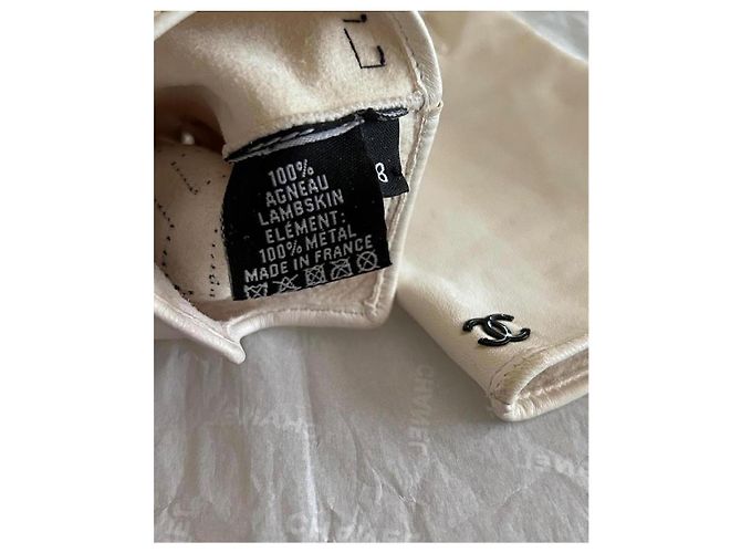 Chanel fingerlose Lammleder-Handschuhe Weiß Schwarz - Ansicht 5