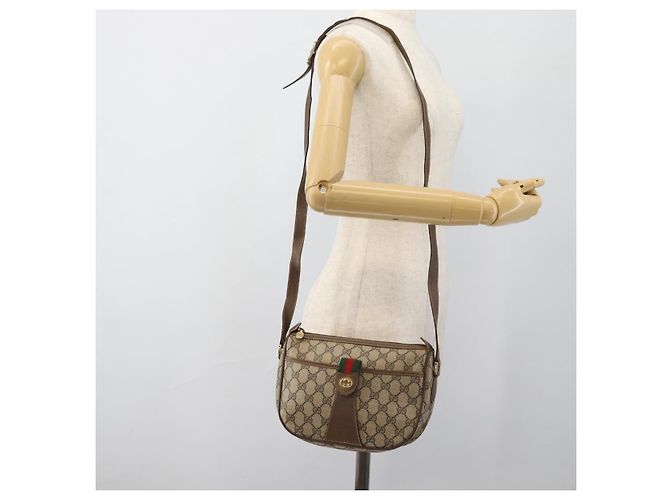 Borsa GUCCI GG Supreme Web Sherry Line in PVC Beige Oro 89 02 032 Auth 184796 D'oro - vista 22