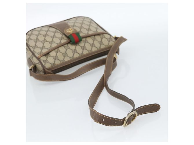 Borsa GUCCI GG Supreme Web Sherry Line in PVC Beige Oro 89 02 032 Auth 184796 D'oro - vista 7