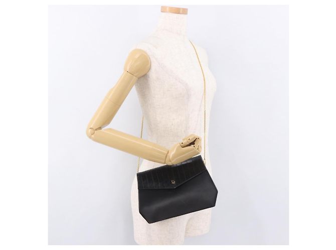 Borsa a tracolla con catena Christian Dior in pelle nera e oro Auth ep14757A Nero D'oro - vista 21