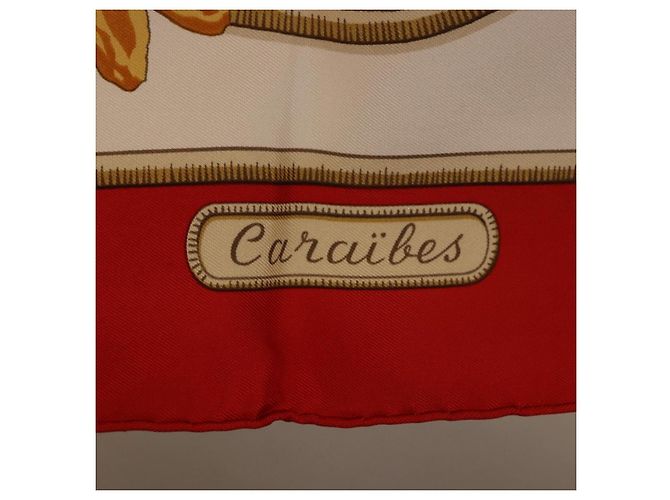 Hermès HERMES Carré 90 Schal "Caraibes" Seide Rot Authentisch BA13189M - Ansicht 13