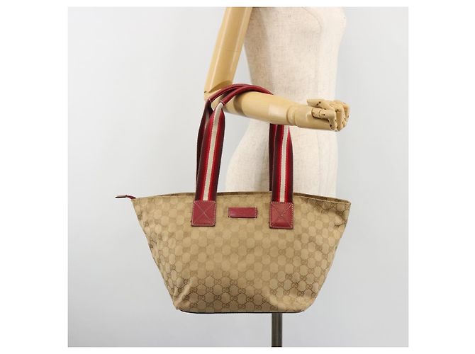 Borsa GUCCI GG Canvas Sherry Line Beige Oro 131230 Auth 184991A D'oro - vista 23