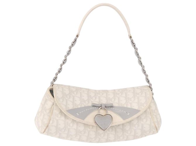 Borsa Christian Dior Trotter Canvas Romantic Chain PVC Bianco Argento Auth 184394SAM - vista 13