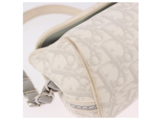 Borsa Christian Dior Trotter Canvas Romantic Chain PVC Bianco Argento Auth 184394SAM - vista 14
