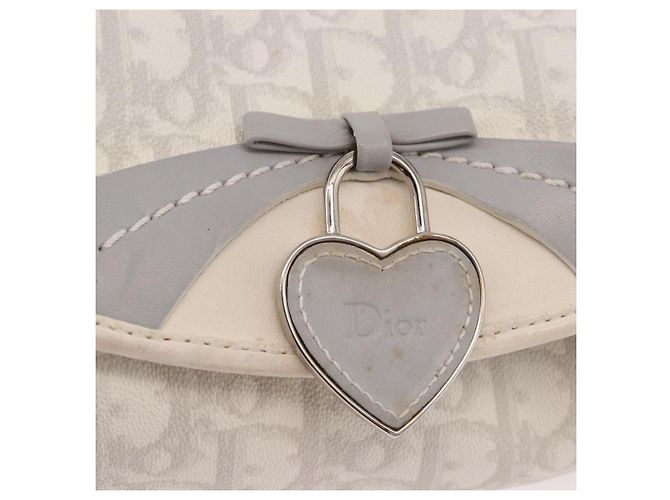 Borsa Christian Dior Trotter Canvas Romantic Chain PVC Bianco Argento Auth 184394SAM - vista 18
