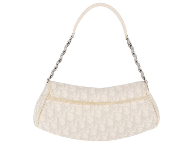 Borsa Christian Dior Trotter Canvas Romantic Chain PVC Bianco Argento Auth 184394SAM - vista 2
