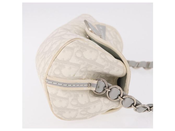 Borsa Christian Dior Trotter Canvas Romantic Chain PVC Bianco Argento Auth 184394SAM - vista 3