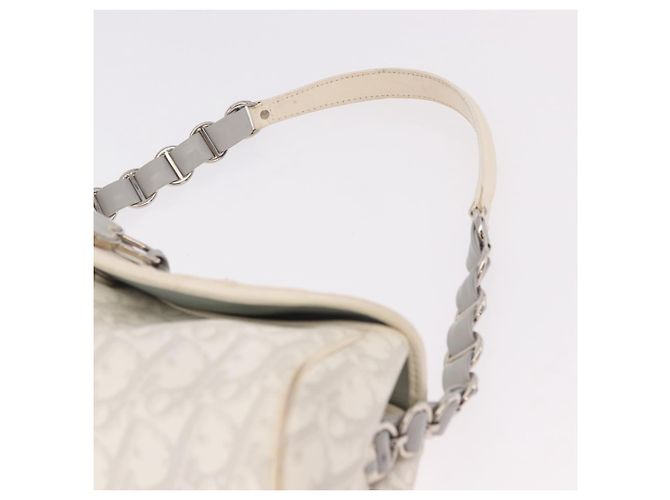 Borsa Christian Dior Trotter Canvas Romantic Chain PVC Bianco Argento Auth 184394SAM - vista 8