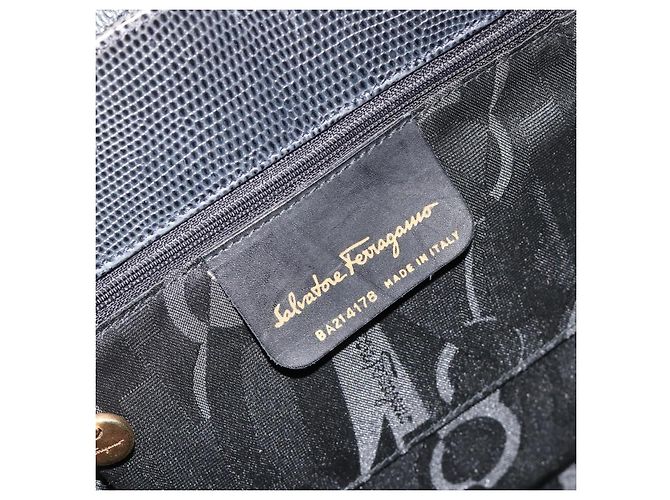 Borsa Salvatore Ferragamo Vala in Pelle 2 modi Navy Gold Auth ka4752 D'oro Blu navy - vista 12