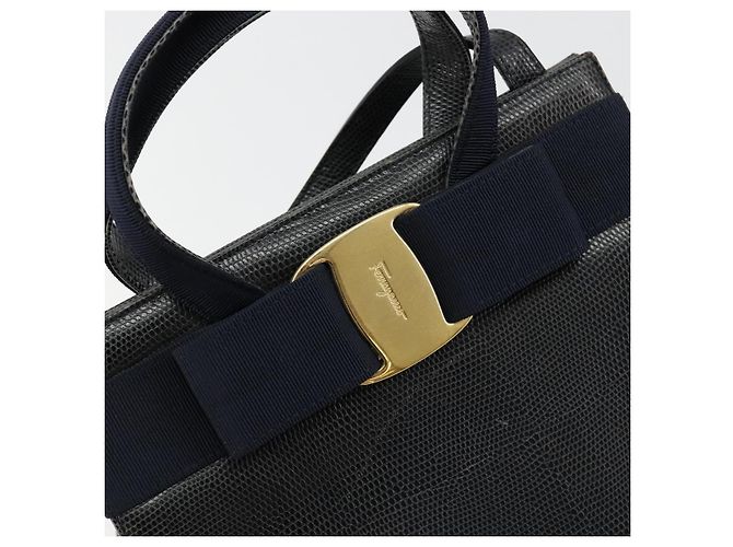 Borsa Salvatore Ferragamo Vala in Pelle 2 modi Navy Gold Auth ka4752 D'oro Blu navy - vista 18