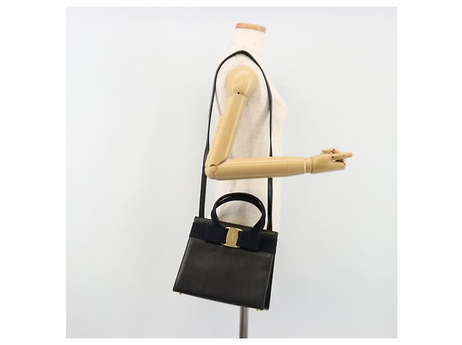 Borsa Salvatore Ferragamo Vala in Pelle 2 modi Navy Gold Auth ka4752 D'oro Blu navy - vista 23