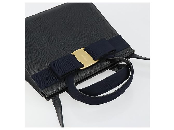 Borsa Salvatore Ferragamo Vala in Pelle 2 modi Navy Gold Auth ka4752 D'oro Blu navy - vista 6