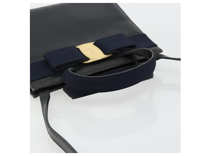 Borsa Salvatore Ferragamo Vala in Pelle 2 modi Navy Gold Auth ka4752 D'oro Blu navy - vista 7