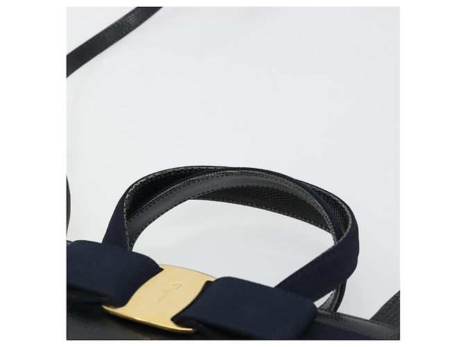 Borsa Salvatore Ferragamo Vala in Pelle 2 modi Navy Gold Auth ka4752 D'oro Blu navy - vista 8