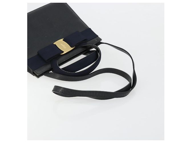 Borsa Salvatore Ferragamo Vala in Pelle 2 modi Navy Gold Auth ka4752 D'oro Blu navy - vista 9