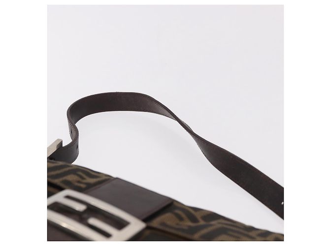 FENDI Zucca Canvas Mamma Baguette Shoulder Bag Black Brown Auth 184826M Marrone Nero - vista 14