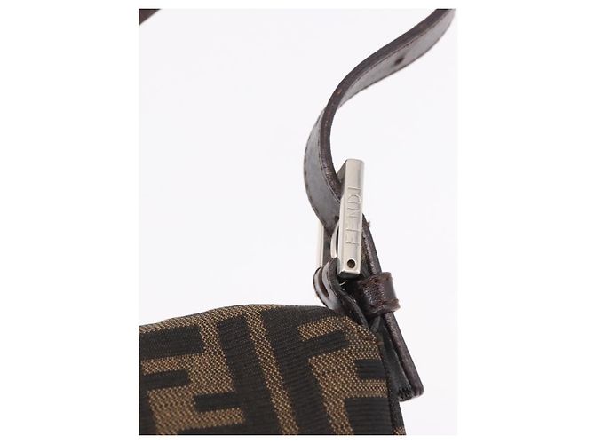 FENDI Zucca Canvas Mamma Baguette Shoulder Bag Black Brown Auth 184826M Marrone Nero - vista 19