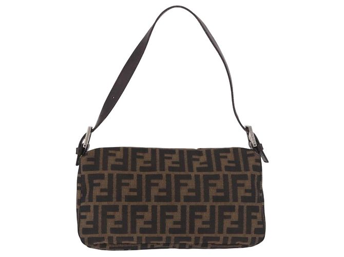 FENDI Zucca Canvas Mamma Baguette Shoulder Bag Black Brown Auth 184826M Marrone Nero - vista 2