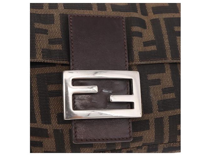 FENDI Zucca Canvas Mamma Baguette Shoulder Bag Black Brown Auth 184826M Marrone Nero - vista 20