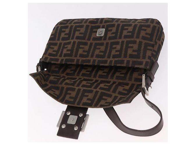 FENDI Zucca Canvas Mamma Baguette Shoulder Bag Black Brown Auth 184826M Marrone Nero - vista 21