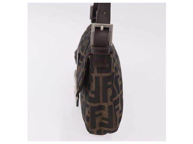 FENDI Zucca Canvas Mamma Baguette Shoulder Bag Black Brown Auth 184826M Marrone Nero - vista 3
