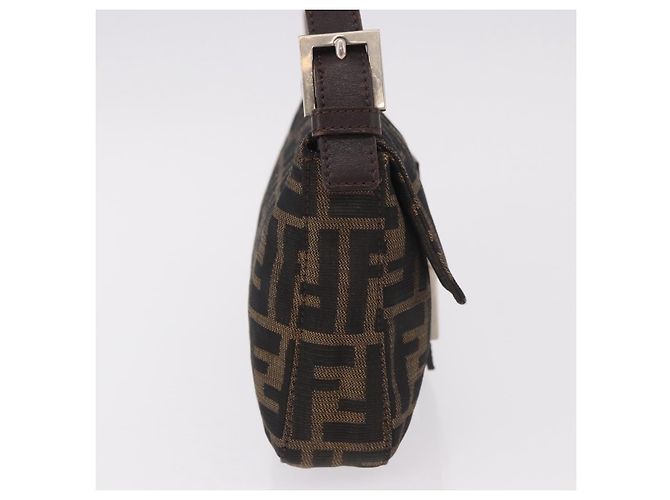 FENDI Zucca Canvas Mamma Baguette Shoulder Bag Black Brown Auth 184826M Marrone Nero - vista 4