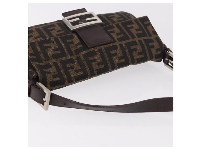 FENDI Zucca Canvas Mamma Baguette Shoulder Bag Black Brown Auth 184826M Marrone Nero - vista 6