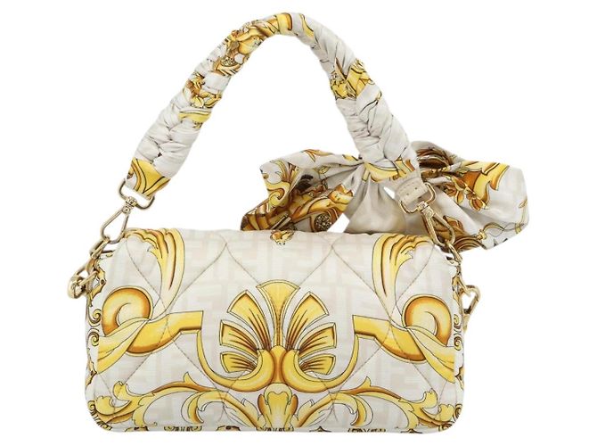 FENDI Zucca Canvas Mamma Baguette Bag Nylon 2way Beige Gold Auth 185628SAM D'oro - vista 2