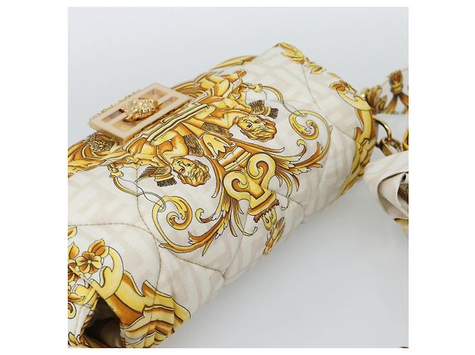 FENDI Zucca Canvas Mamma Baguette Bag Nylon 2way Beige Gold Auth 185628SAM D'oro - vista 6